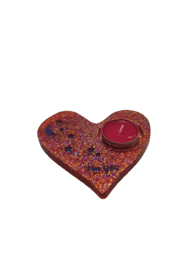 Porte bougie cœur plat rouge 