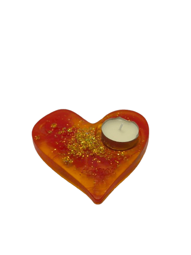 Porte bougie cœur plat rouge orange 